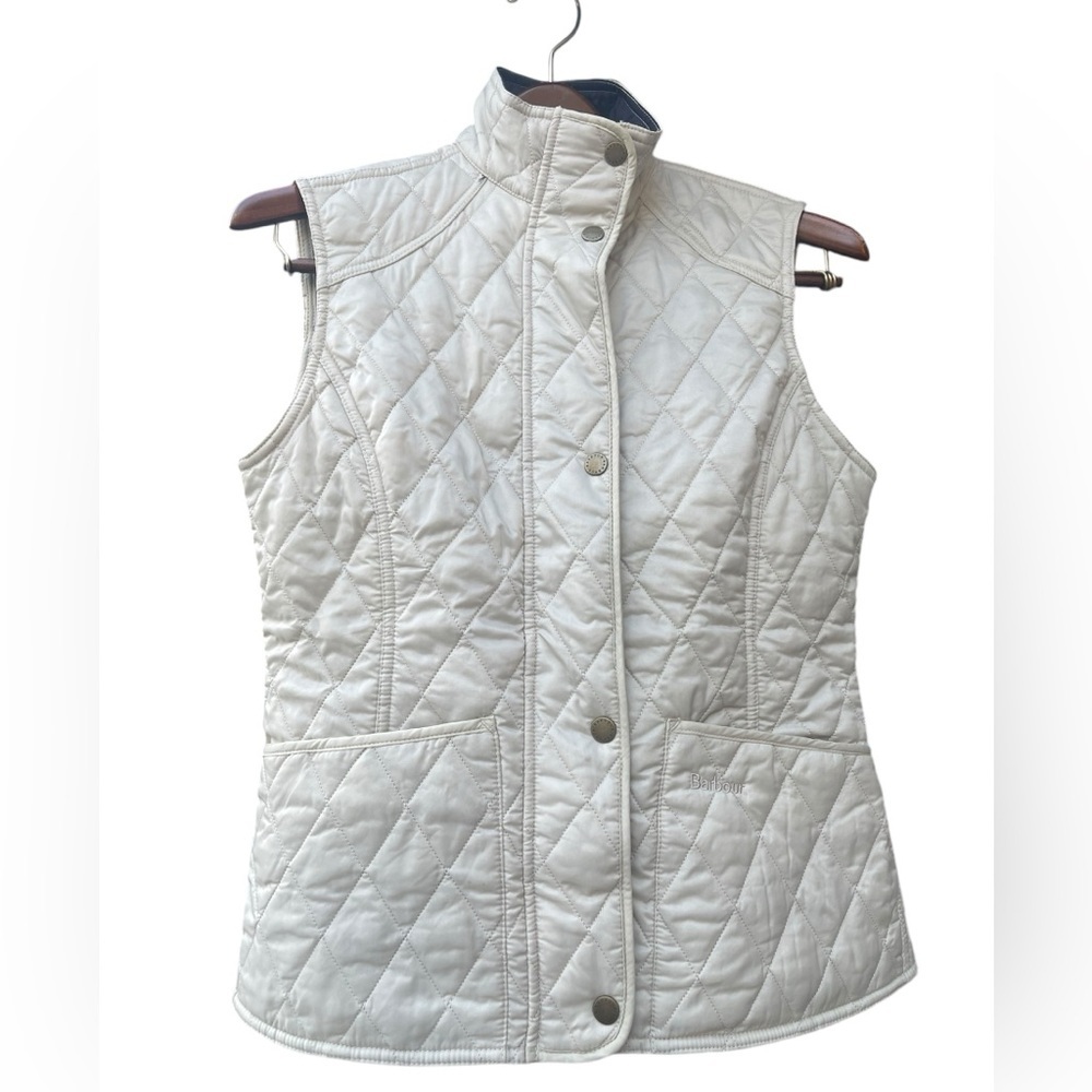 Barbour Summer Liddesdale Gilet Zip Snap Vest Women’s US 8 Beige Pockets